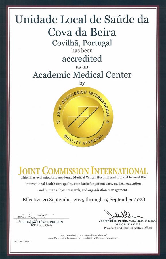 thumbnail_Certificado JCI 2025-2028. CI 46_ULS DA COVA DA BEIRA: ÚNICA DO SNS ACREDITADA PELA JCI COMO CENTRO MÉDICO ACADÉMICO