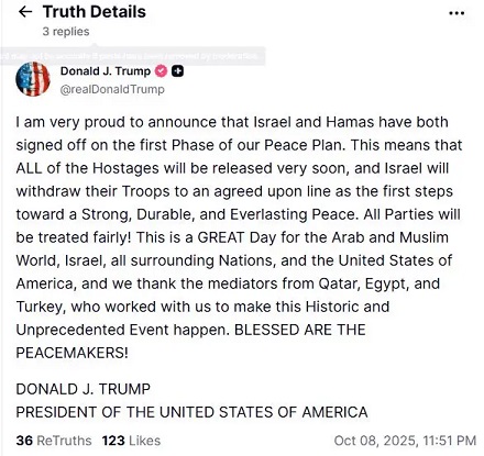 Fim da Guerra - Hamas aceita cessar-fogo com Israel em acordo mediado por Donald Trump
